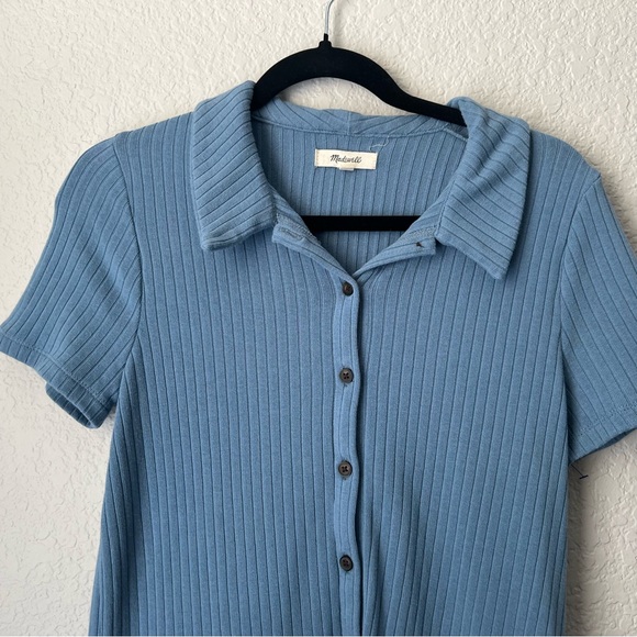 Madewell Blue Ribbed Button-Up Top - Picture 2 of 6
